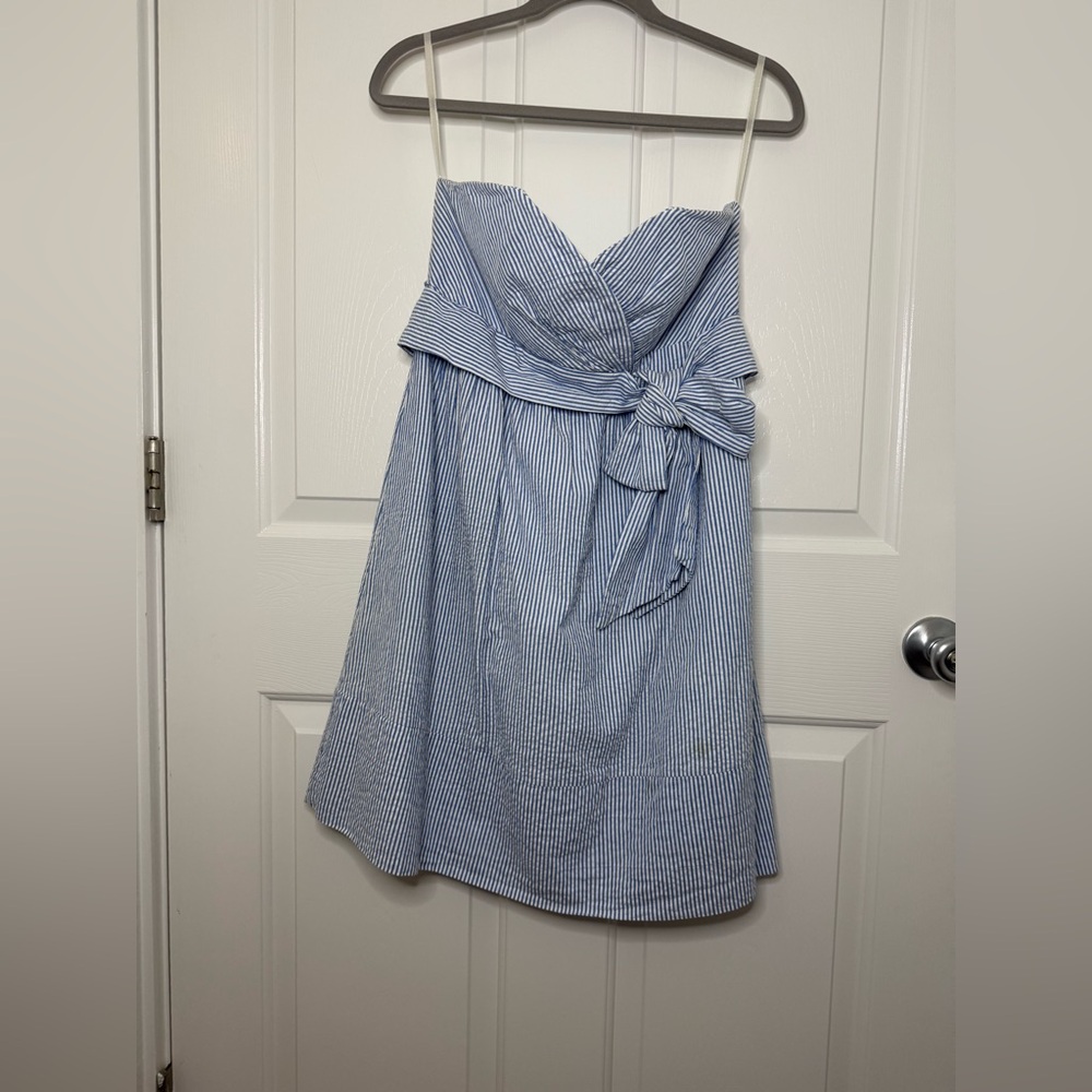 Southern Frock Caroline Blue/white seersucker strapless dress Size 6
